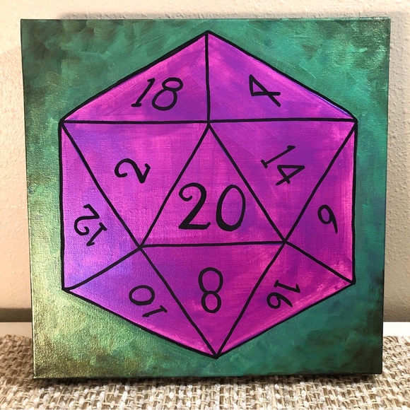 Dungeon and Dragons Dice - D&D 20 - Gamer Art - Painting - Wall Decor - Picture 1 of 3